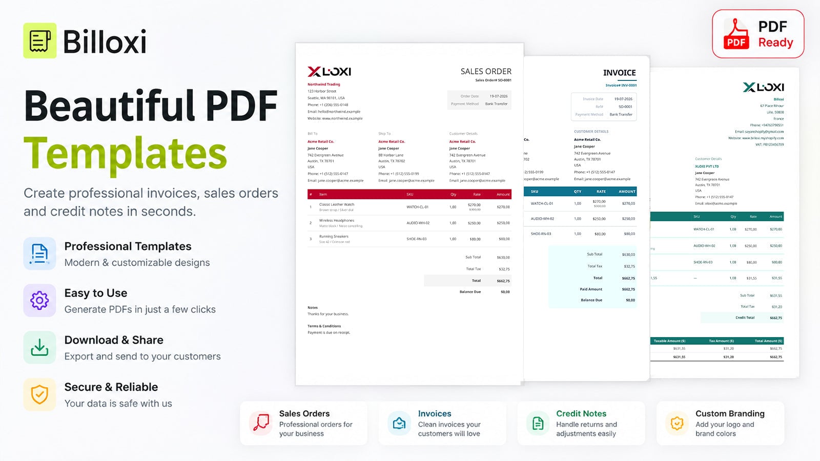 Billoxi: Create Branded Shopify Invoices, Packing Slips & Credit Notes as PDFs